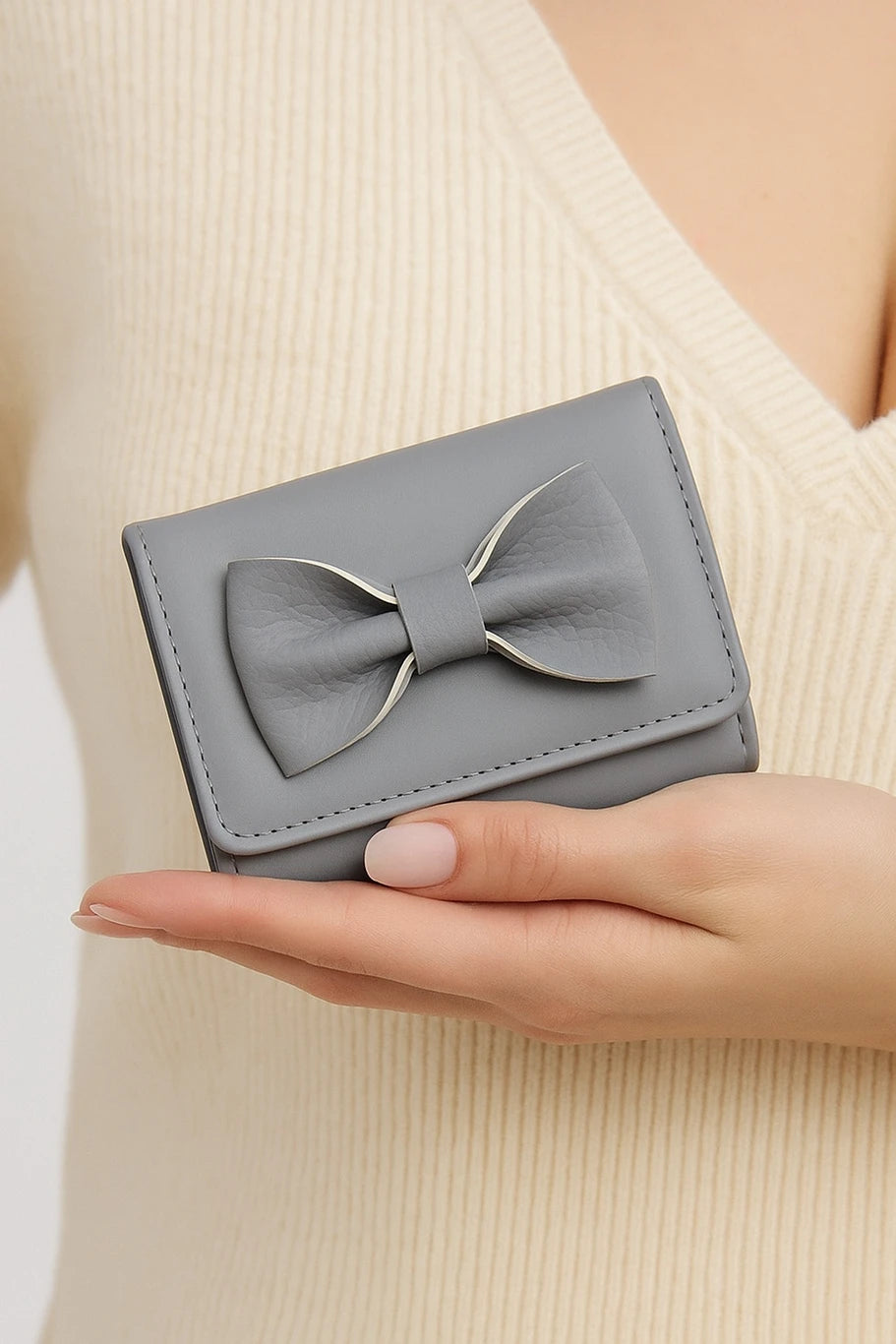 Bow Designed Artificial Leather Wallet For Girls(4 card slots)
