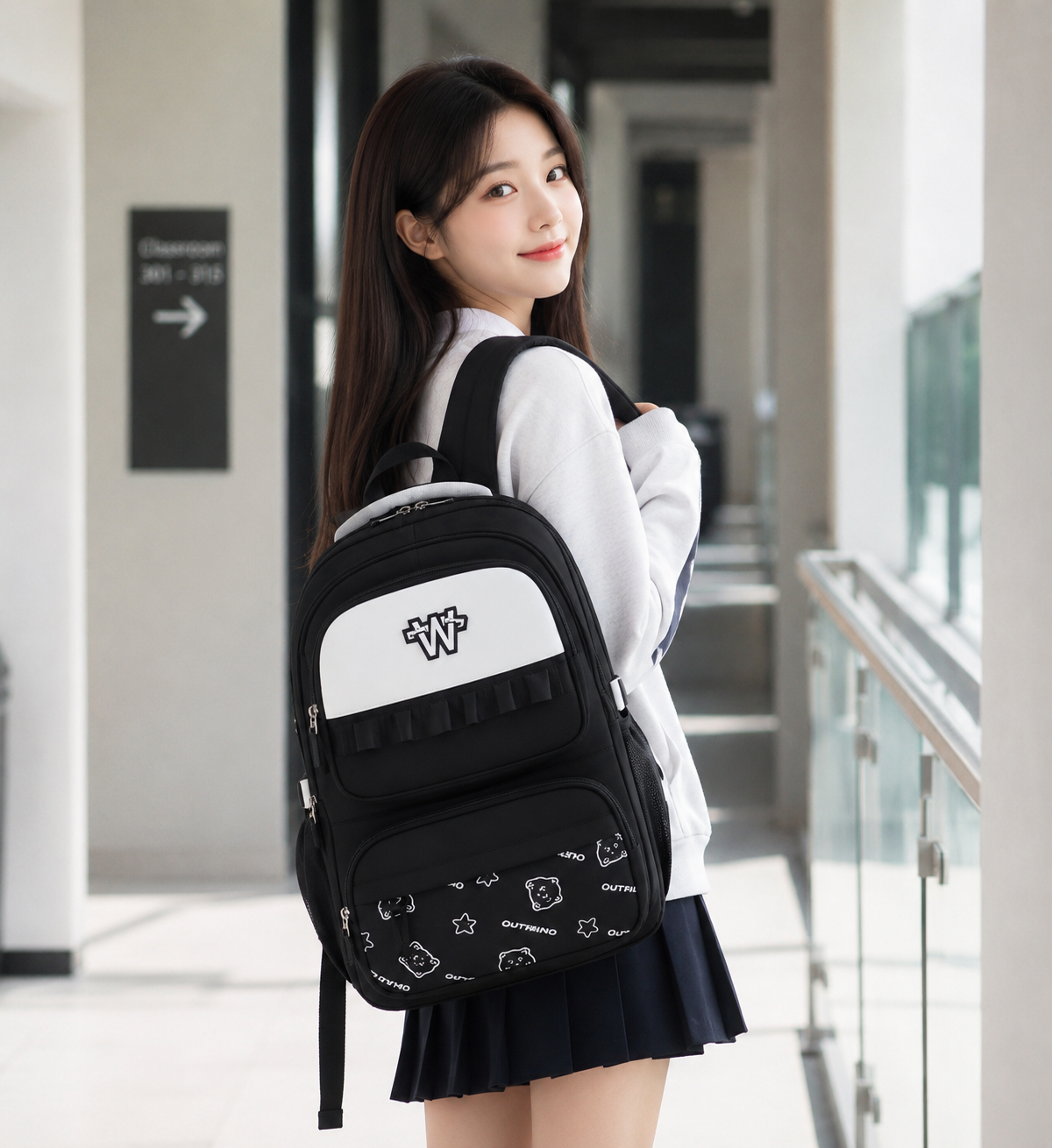Korean Style School Backpack for Girls – Cute Waterproof College Bag with Large Capacity & Multiple Compartments