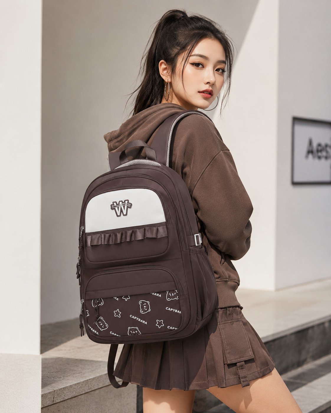 Korean Style School Backpack for Girls – Cute Waterproof College Bag with Large Capacity & Multiple Compartments