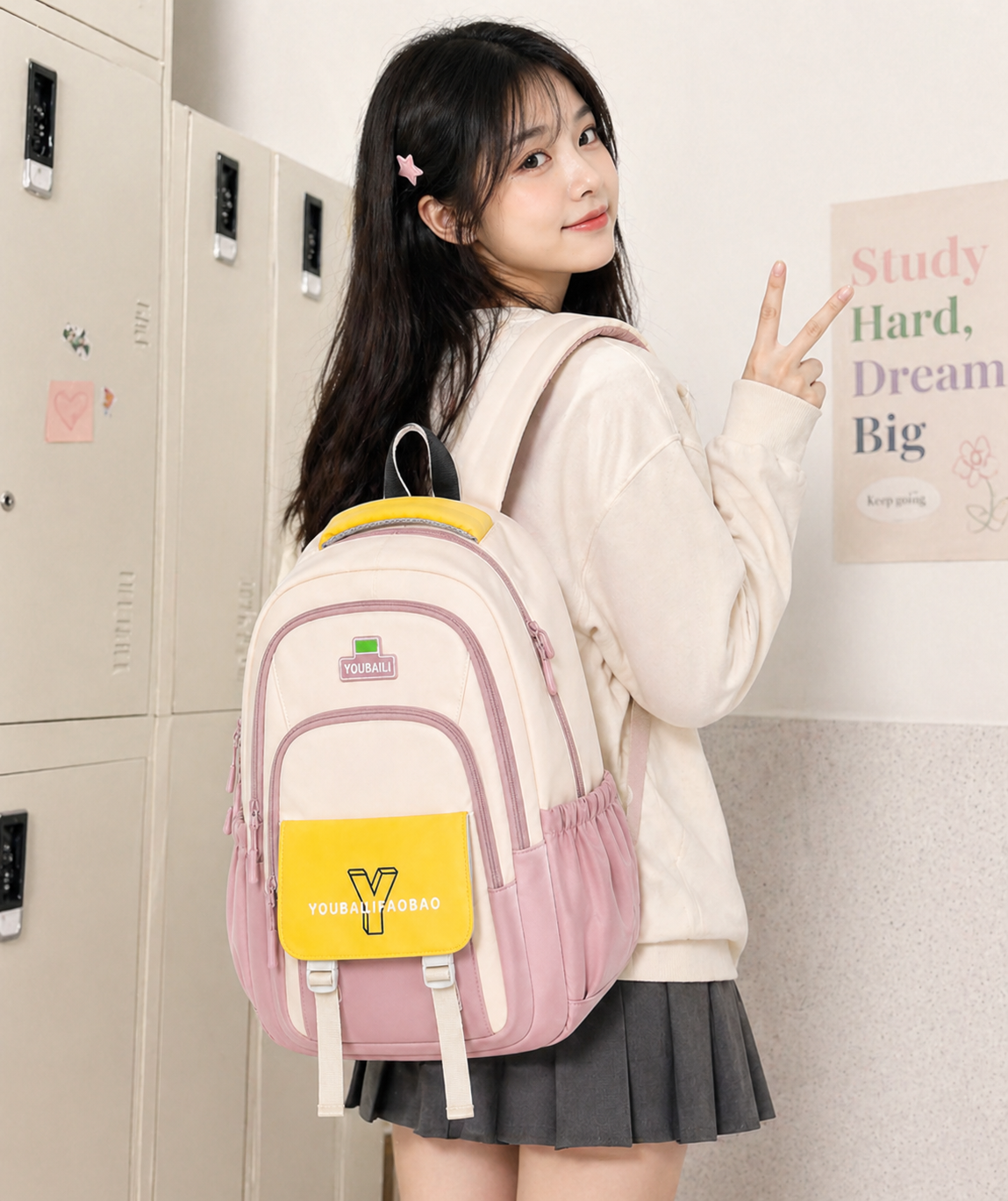 Korean Style Girls School Backpack | Cute College Bag for Girls with Multiple Compartments & Side Bottle Pockets