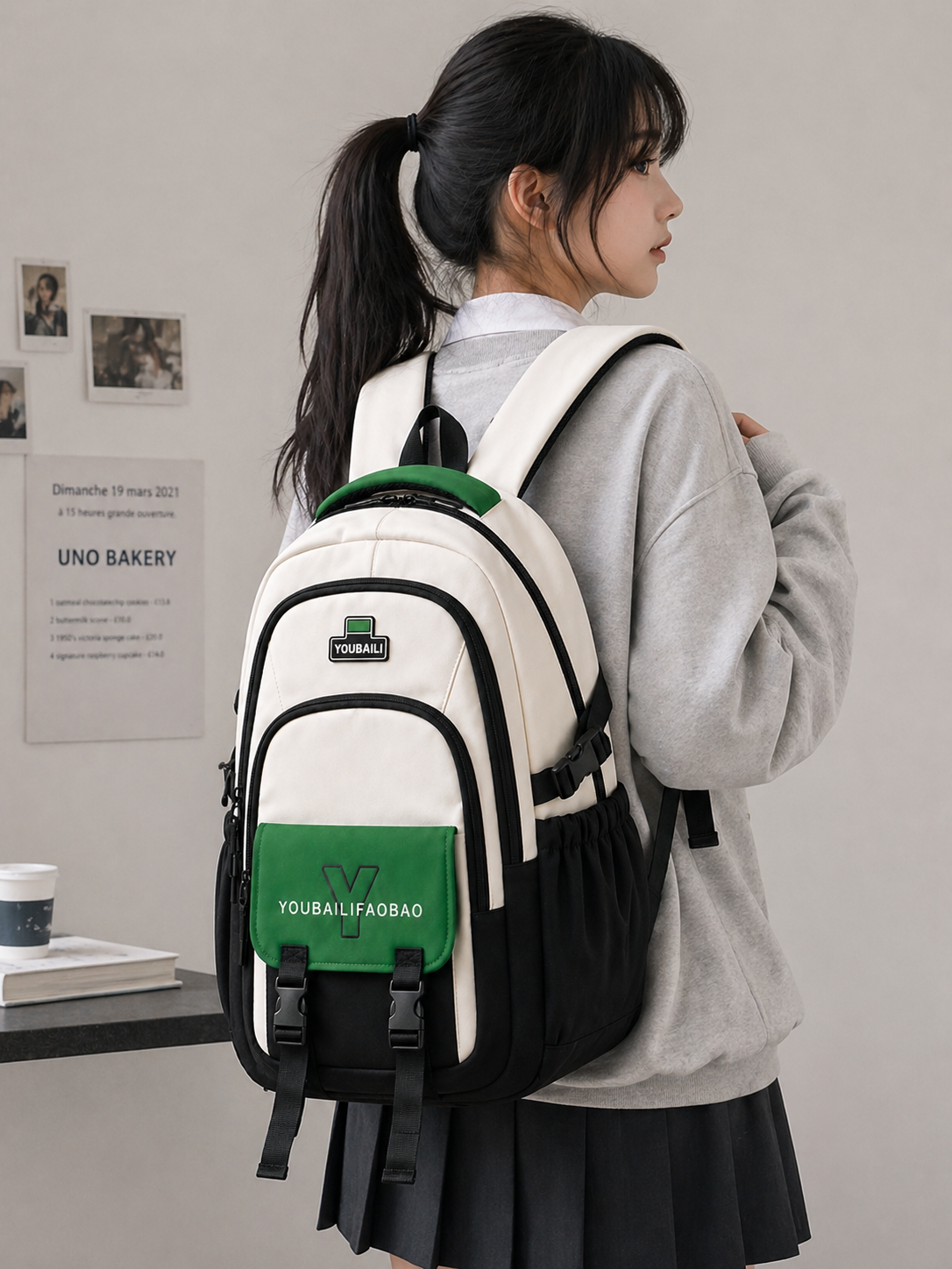 Korean Style Girls School Backpack | Cute College Bag for Girls with Multiple Compartments & Side Bottle Pockets