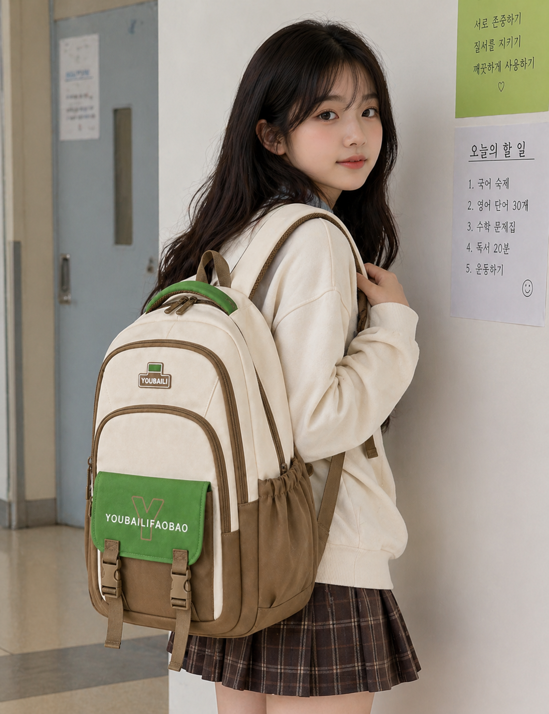 Korean Style Girls School Backpack | Cute College Bag for Girls with Multiple Compartments & Side Bottle Pockets