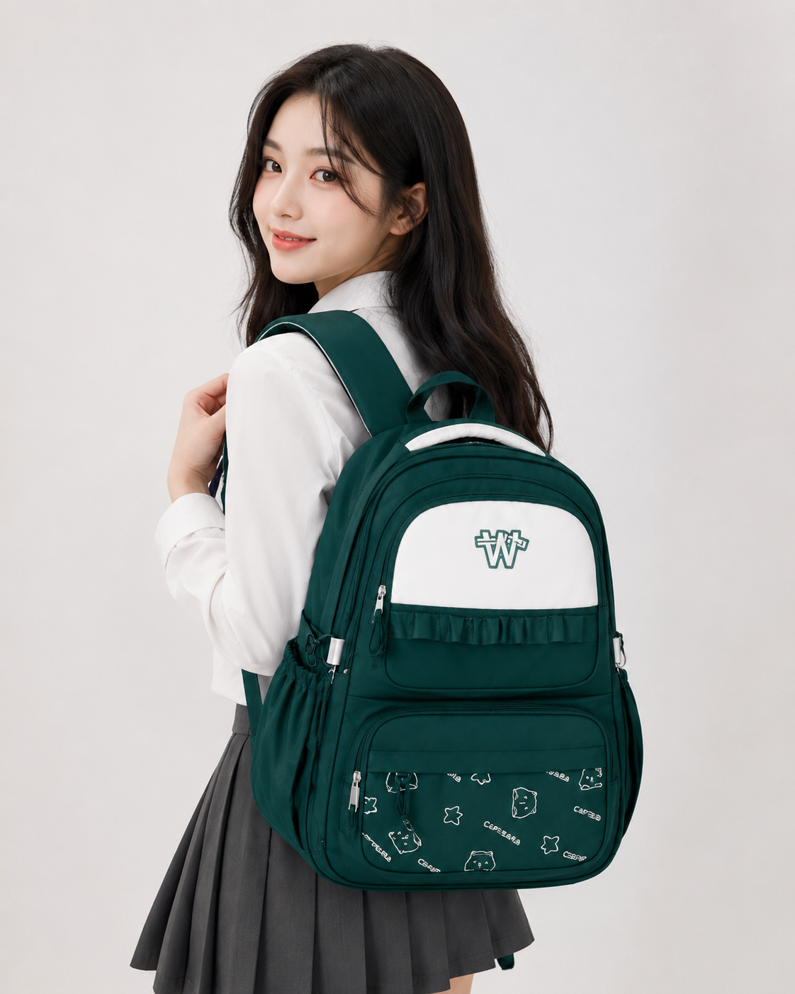 Korean Style School Backpack for Girls – Cute Waterproof College Bag with Large Capacity & Multiple Compartments