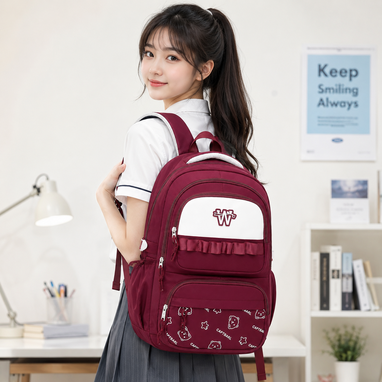 Korean Style School Backpack for Girls – Cute Waterproof College Bag with Large Capacity & Multiple Compartments