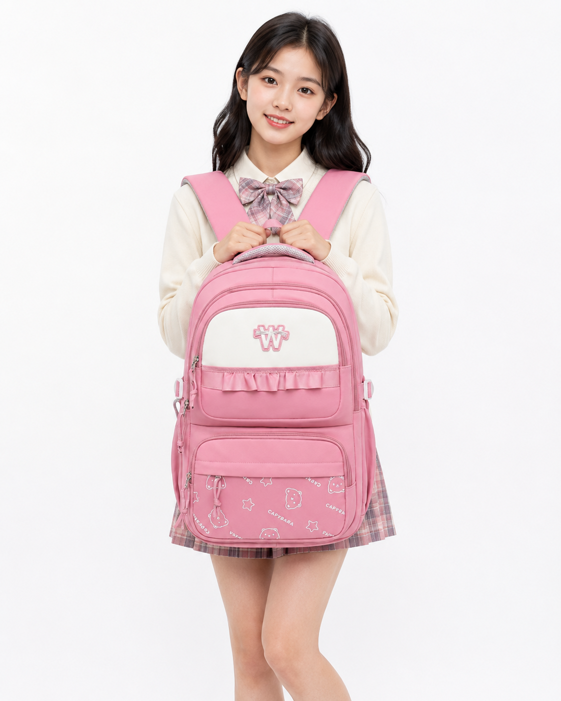 Korean Style School Backpack for Girls – Cute Waterproof College Bag with Large Capacity & Multiple Compartments
